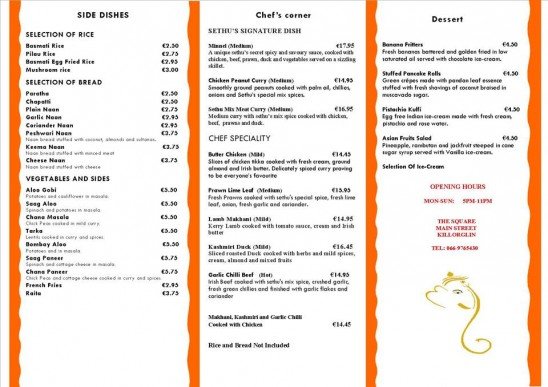 Sethu Takeaway Menu